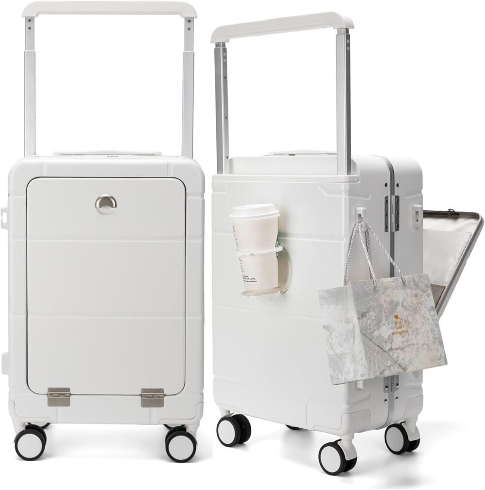 20in PC Hardside Carry On Luggage - Wide Handle Expandable Spinner Wheels Travel Rolling Suitcase with  & Cup Holder