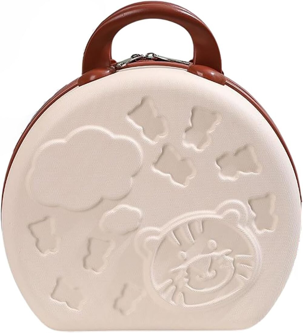 Hard Shell Makeup Travel Case Portable Travel Cosmetic Case Mini Suitcase for Women Hard Makeup Case with Elastic Band Pressure-Proof Mini ABS Make Up Case Beige