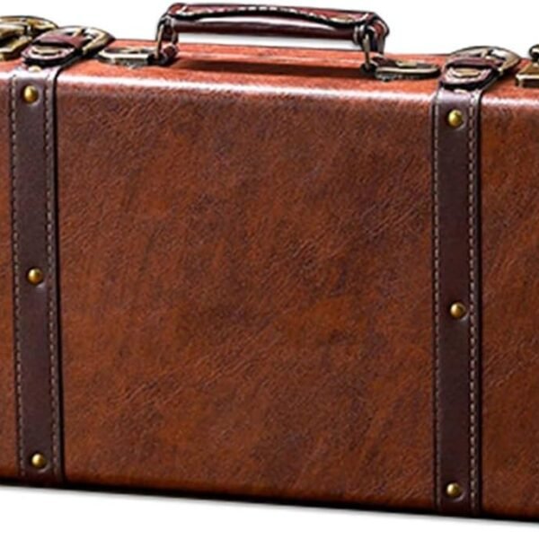Vintage Leather Storage Trunk Small Portable Decorative Luggage Suitcase Movie Prop Luggage- 2 Size Option, Brown (Brown, S)