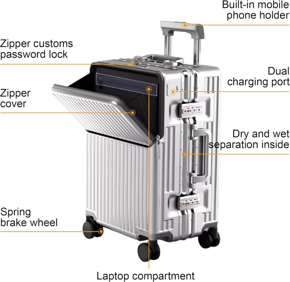 Zipperless Luggage, Polycarbonate Aluminum Hard Shell, Expandable Carry-On Suitcase with Spinner Wheels, Hard Shell Suitcase, 20 Inch Cabin - Image 2