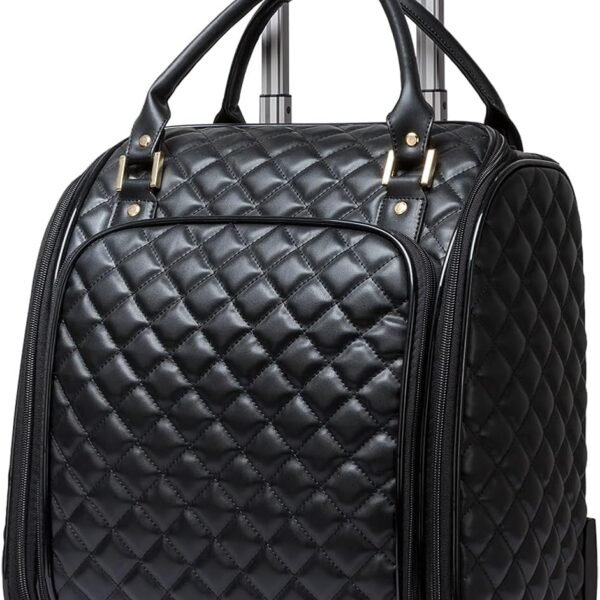 Luxury Carry on Luggage with Universal Wheels 18-Inch Lightweight Travel Small Suitcase Diamond Stitching Synthetic Leather Bag