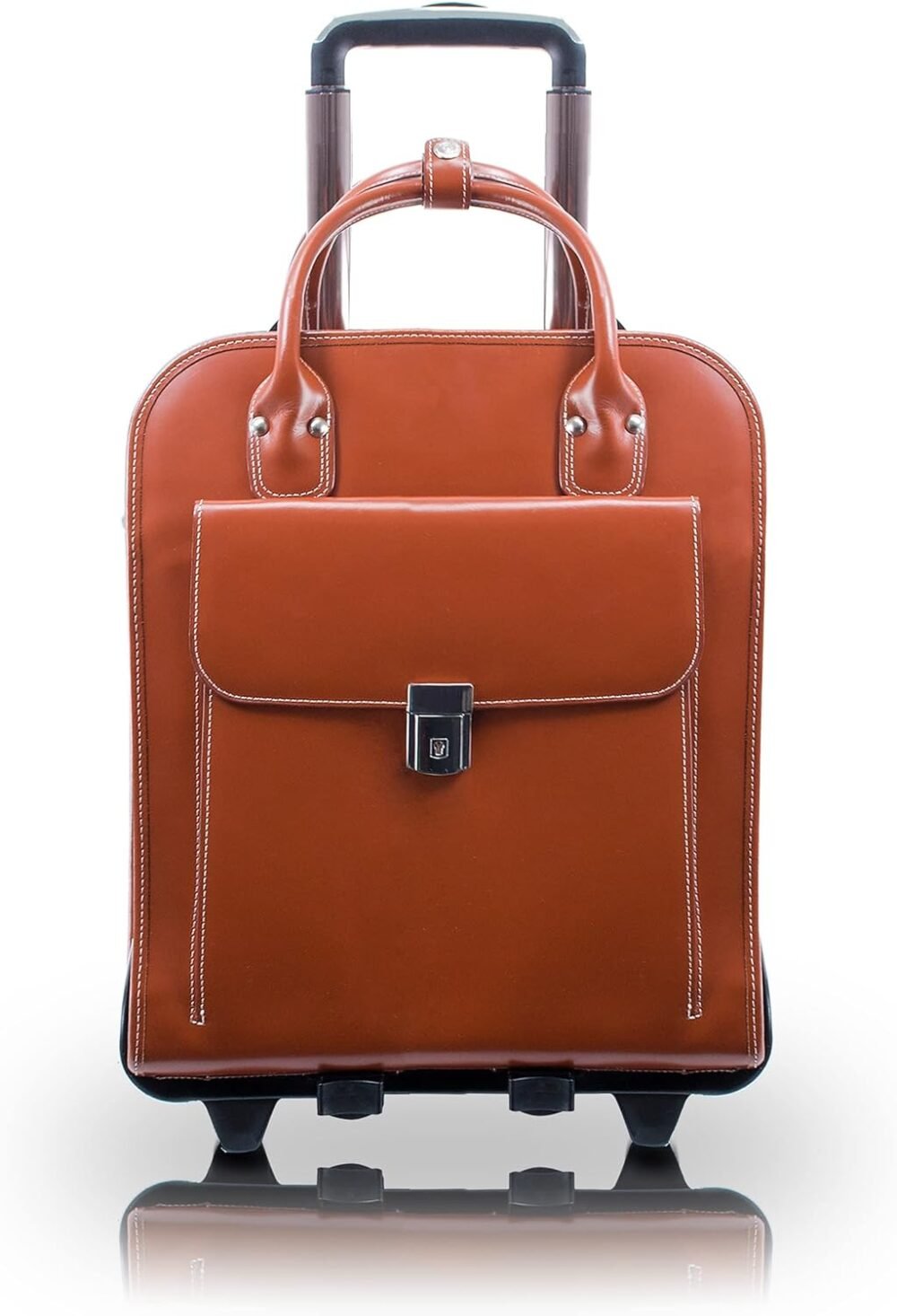 15" Leather Vertical Patented Detachable -Wheeled Ladies' Laptop Briefcase- - Brown