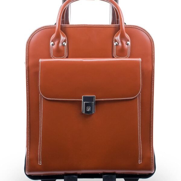 15" Leather Vertical Patented Detachable -Wheeled Ladies' Laptop Briefcase- - Brown