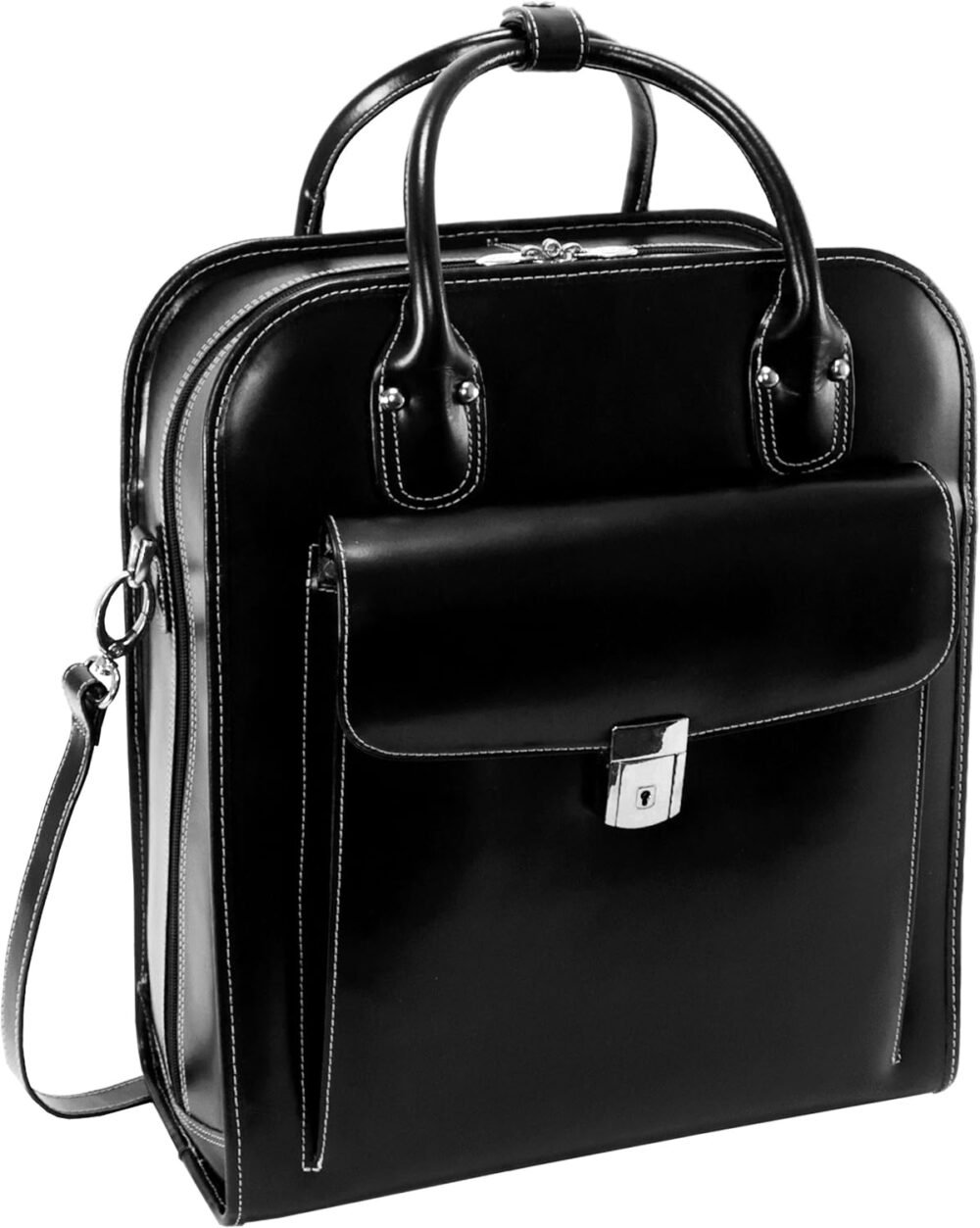 15" Leather Vertical Patented Detachable -Wheeled Ladies' Laptop Briefcase- - Black - Image 2
